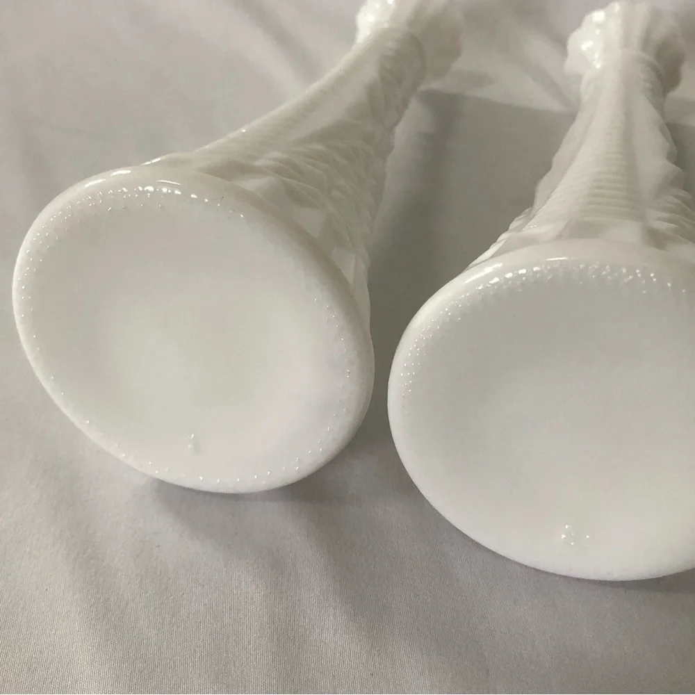 Vintage Farmhouse White Milk Glass Tall Bud Vases 9” - Set of 2 - Picture 7 of 10